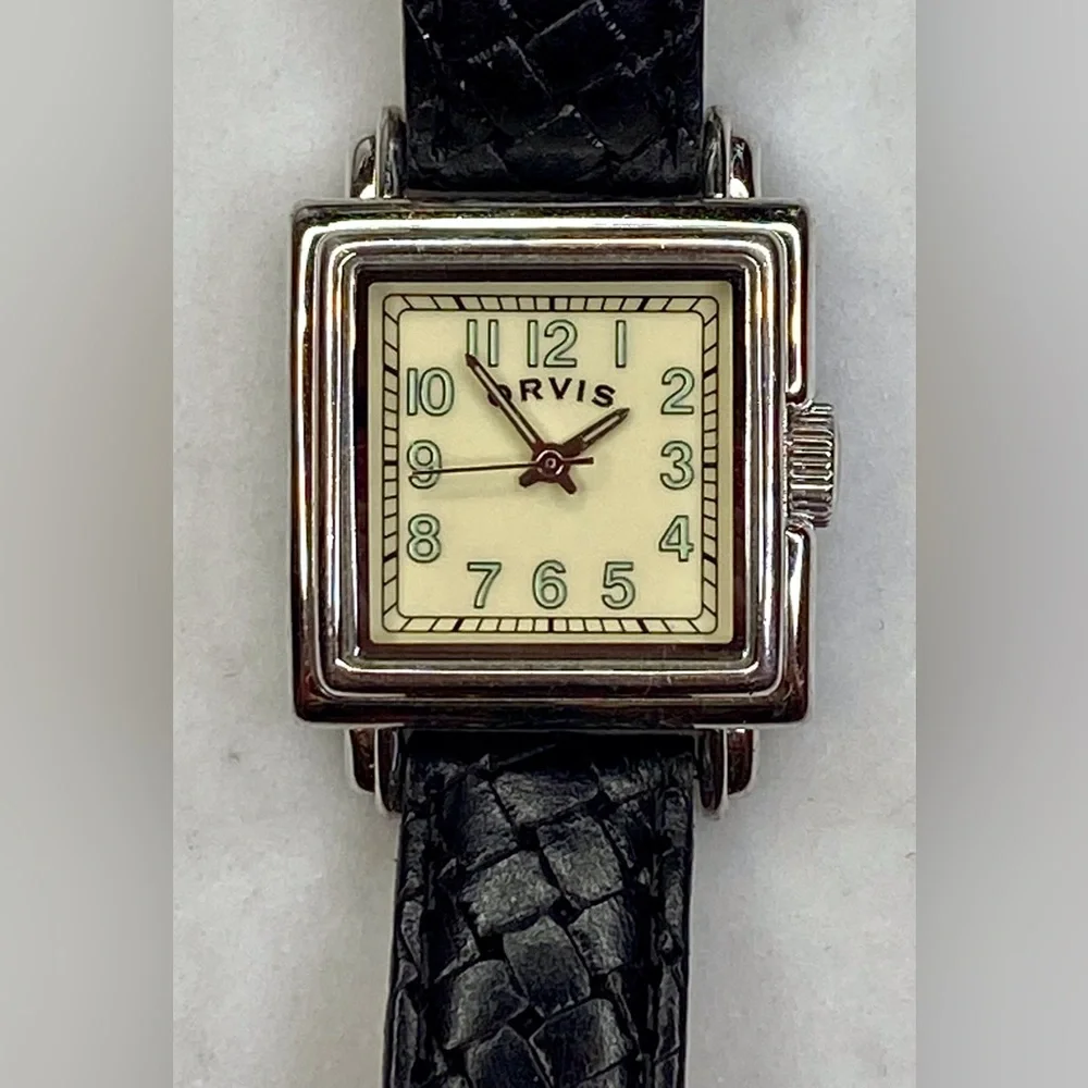 Orvis vintage women’s watch with black leather band